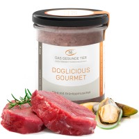 DOGLICIOUS GOURMET - Ergänzungsfuttermittel für Hunde mit Rind mit Grünlippmuschel - Sparpackung 6 x Glas à 300 g