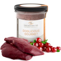 DOGLICIOUS GOURMET - Ergänzungsfuttermittel für Hunde mit Wild, Rind und Preiselbeeren - 6 x Glas à 300 g